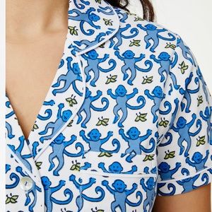 Roller Rabbit Blue Monkey Polo Shorts Pajamas Sz Medium